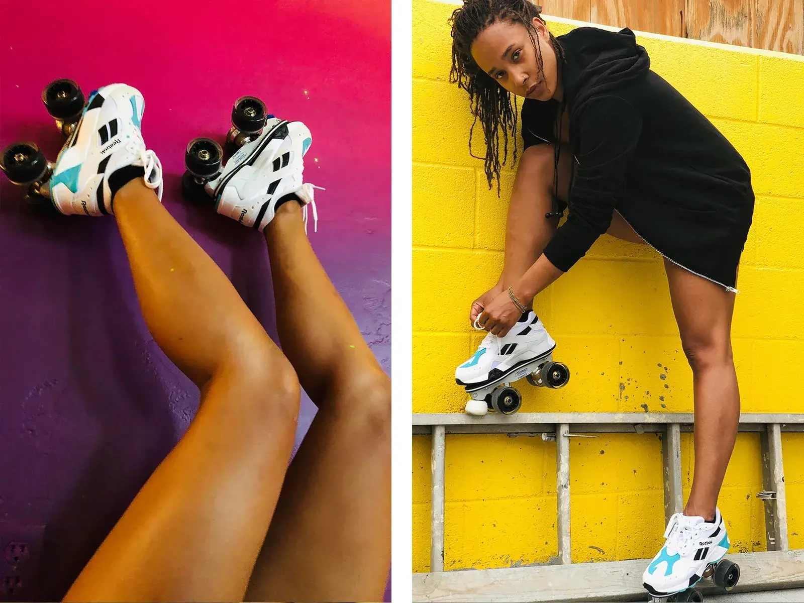Tinuke Oyediran ajuste ses rollers dans un diptyque photographique coloré
