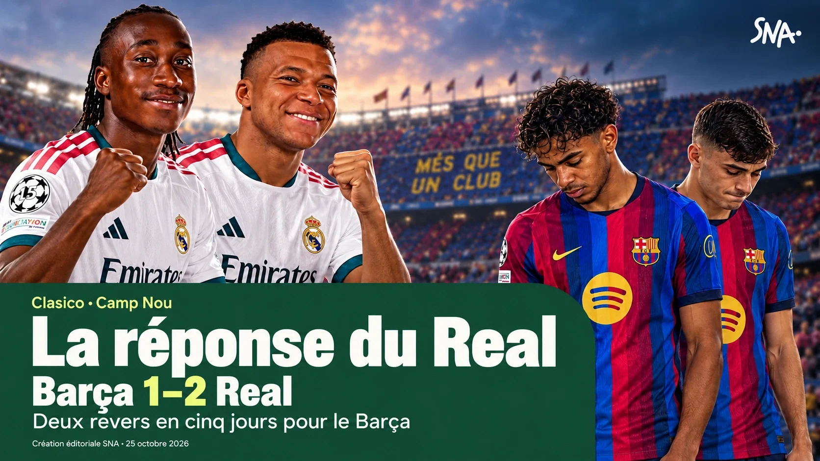Création éditoriale : joie madrilène et déception barcelonaise, Barça1–2Real