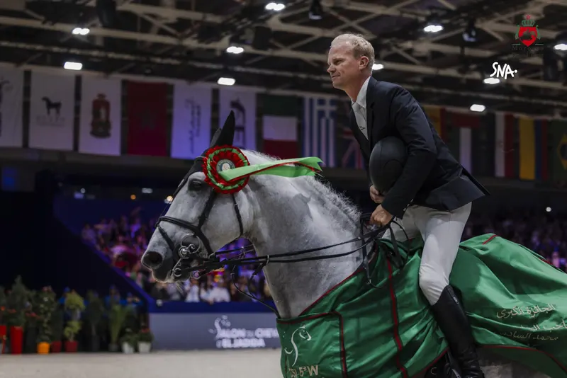 Jérôme Guery on Kiliman Sitte at the El Jadida Grand Prix prize-giving on 18 October 2026.