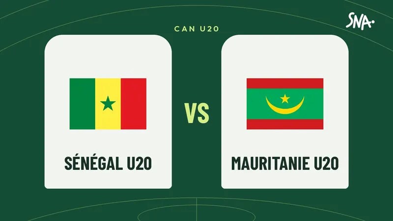 Affiche Sénégal U20 – Mauritanie U20, CAN U20, avec les écussons des deux équipes.
