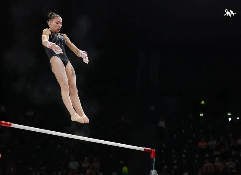 Kaylia Nemour aux barres asymétriques à Paris, le 17 septembre 2023 (photo d’archive).