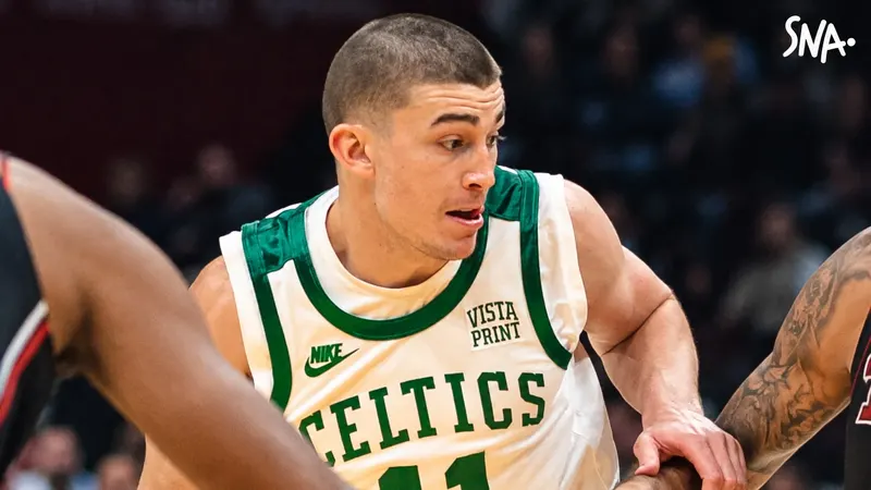 Payton Pritchard in a Boston jersey, archive photograph from 15 November 2021 against Cleveland.