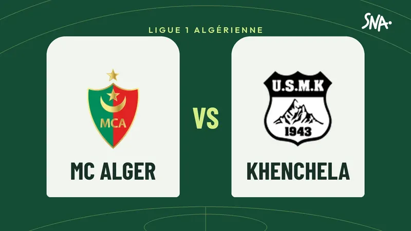Affiche MC Alger – Khenchela, Ligue 1 algérienne, avec les écussons des deux équipes.