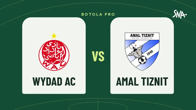 Wydad AC v Amal Tiznit poster, Botola Pro, with both teams' crests.