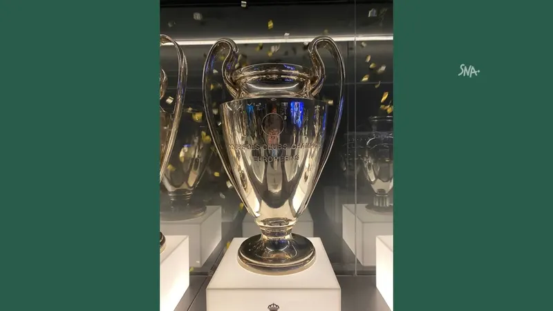 Champions League trophy on display, archive photo from 7 March 2023; illustration for the standings guide, not a trophy presentation in 2026.