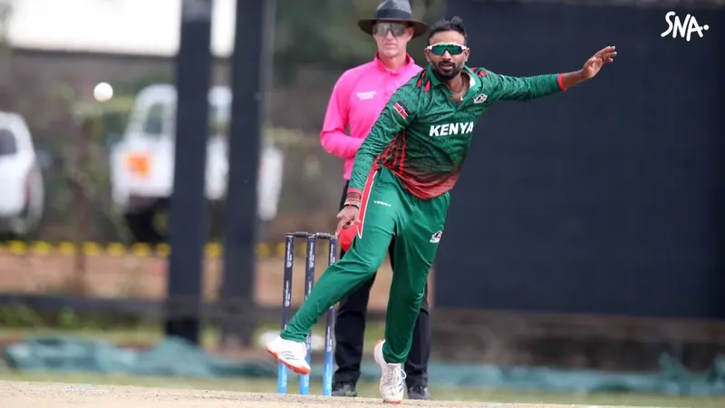 Rakep Patel bowling against Denmark at the Nairobi Gymkhana, 29 September 2024 (file picture).