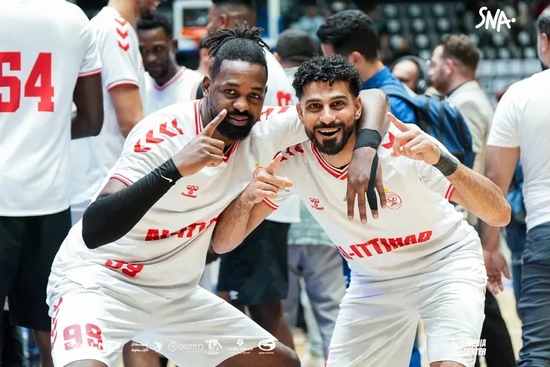 Two players from the Al Ittihad basketball team, in a file photograph released on 18 October 2026.