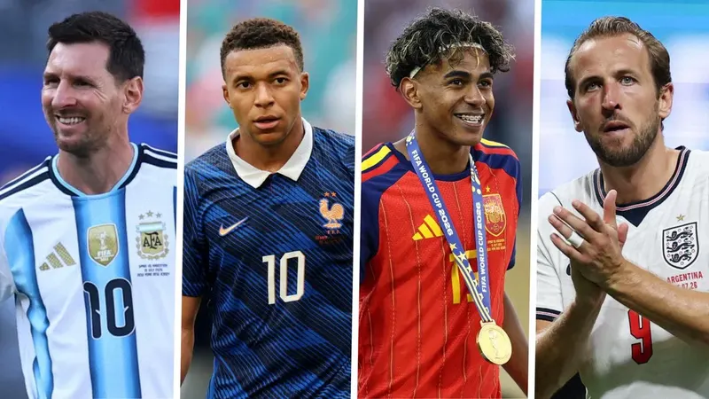 Lionel Messi, Kylian Mbappé, Lamine Yamal et Harry Kane, réunis dans un montage de la rédaction SNA.