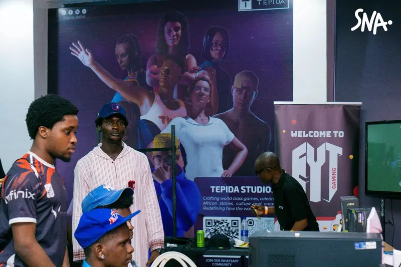Participants at a game studio’s booth during Gamathon 2025 in Lagos.