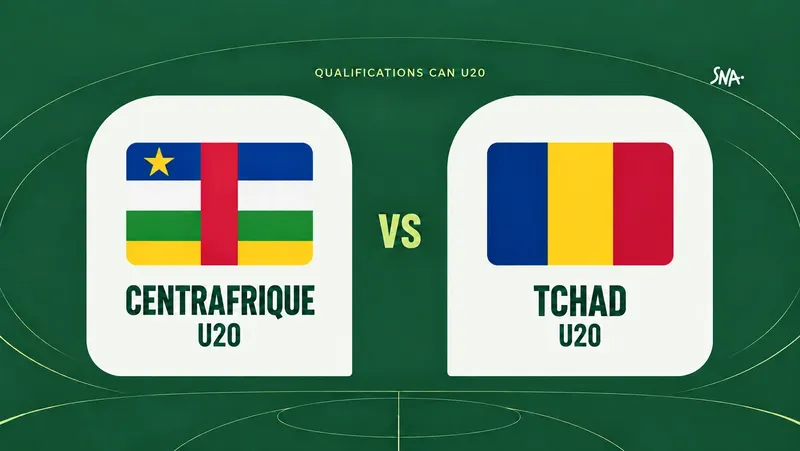 Illustration Centrafrique U20–Tchad U20, avec les drapeaux des deux pays et la mention Qualifications CAN U20.