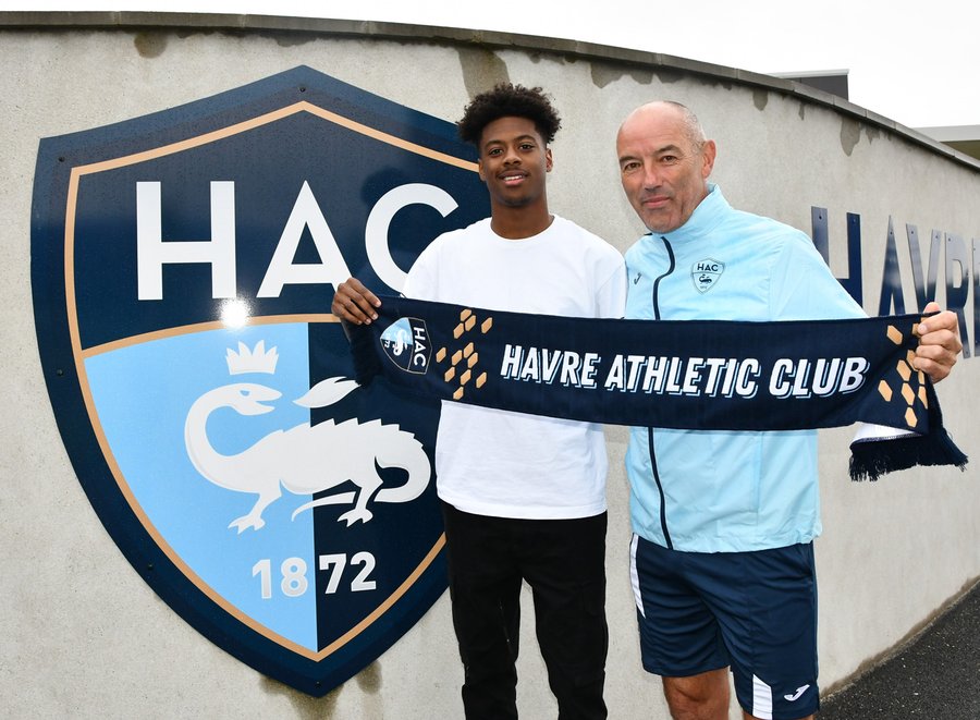 Thierno Baldé avec Le Guen, coach du Havre