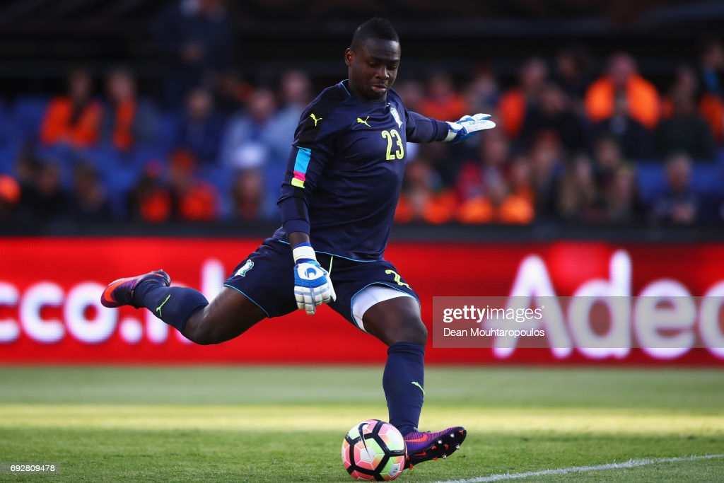 ROTTERDAM, NETHERLANDS - JUNE 04:  Goalkeeper, Badra Ali Sangare of the Ivory Coast in action during the International Friendly match between the Netherlands and Ivory Coast held at De Kuip or Stadion Feijenoord on June 4, 2017 in Rotterdam, Netherlands.  (Photo by Dean Mouhtaropoulos/Getty Images)