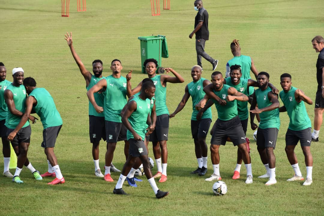 Les Ivoiriens à l'entraînement.