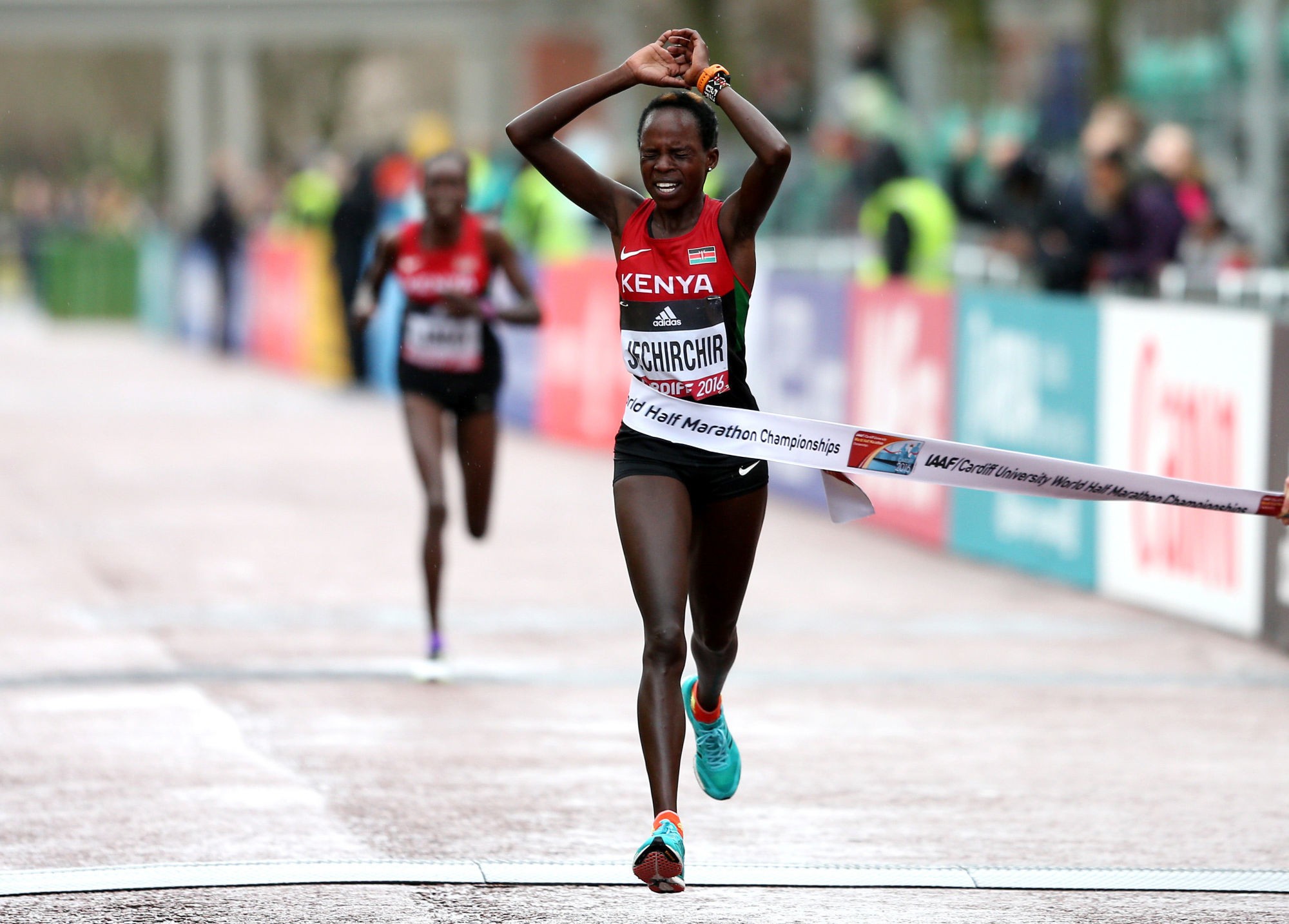 Kenya's Peres Jepchirchir wins the Women's Elite 2016 IAAF World Half Marathon Championships in Cardiff on March 26th 2016