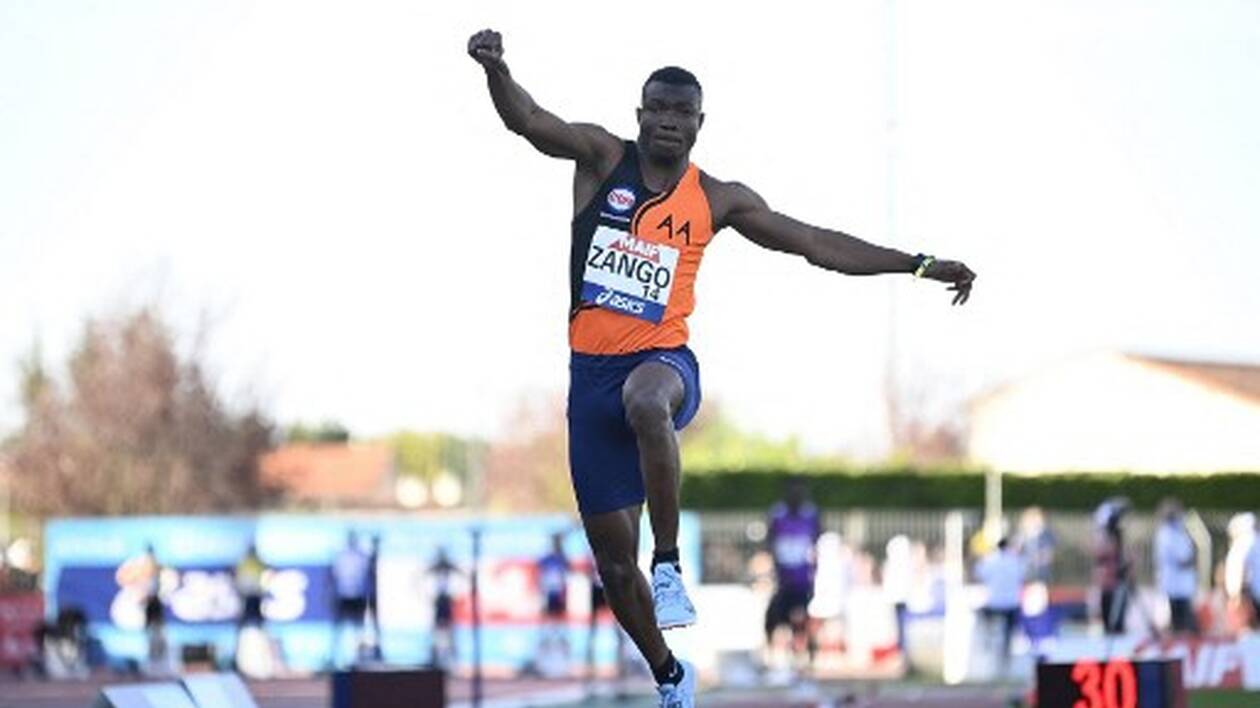 Burkinabe's Hugues Zango competes in the men triple jump final at the 2020 French Athletics Championships at the municipal stadium in Albi, south-western France, on September 12, 2020. (Photo by Lionel BONAVENTURE / AFP)