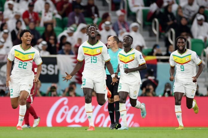 L'attaquant sénégalais Famara Diédhiou (19) après son but contre le Qatar (3-1).