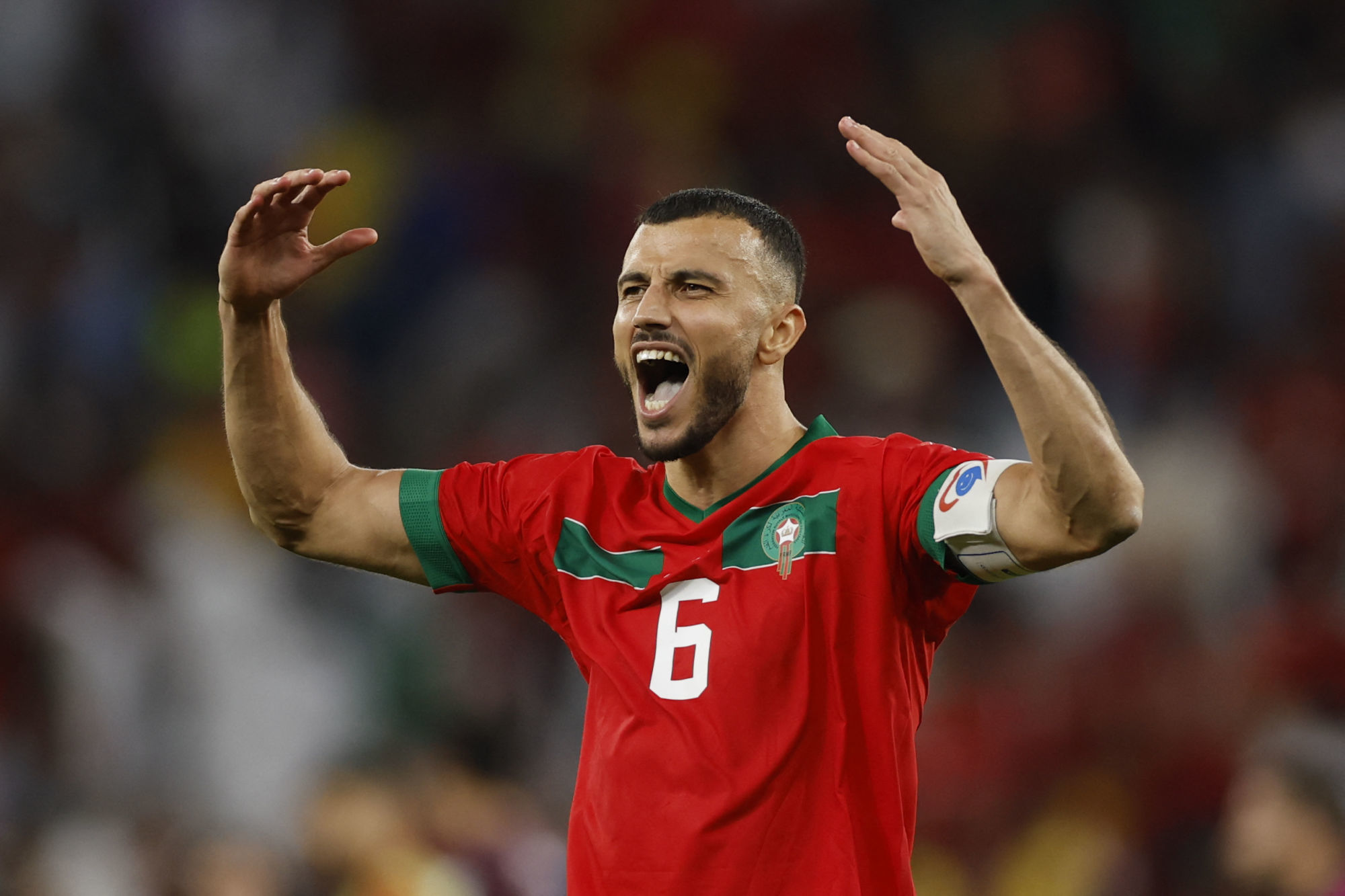 Romain Saiss of Morocco reacts during the penalty shouout during the FIFA World Cup round 16 soccer match between Morocco and Spain at Education City stadium in Rayyan, Qatar, 06 December 2022. Efe/ABACAPRESS.COM// Alberto Estevez - Photo by Icon sport
