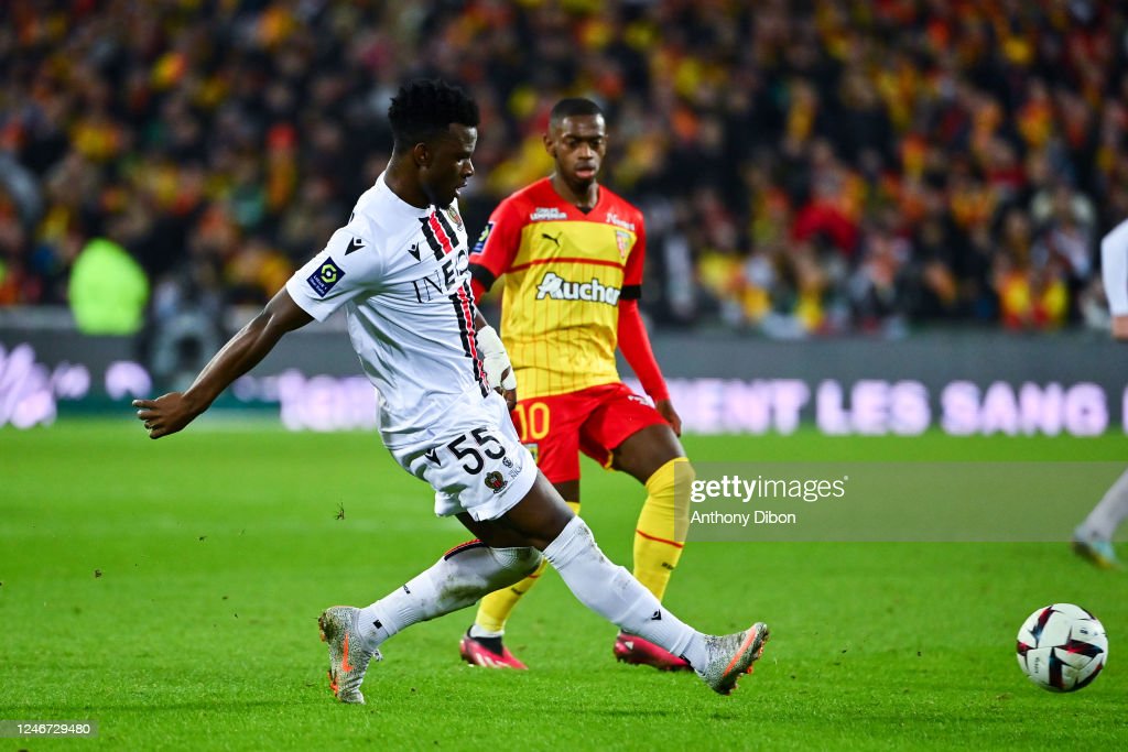 Youssouf NDAYISHIMIYE of Nice during the Ligue 1 Uber Eats match between RC Lens and OGC Nice at Stade Bollaert-Delelis on February 1, 2023 in Lens, France. (Photo by Anthony Dibon/Icon Sport via Getty Images)