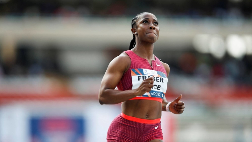 Jamaica's Shelly-Ann Fraser-Pryce celebrates winning the women's 100 meters race during the third edition of Kip Keino Classic at the Kasarani stadium in Nairobi, Kenya May 7, 2022. REUTERS/Monicah Mwangi