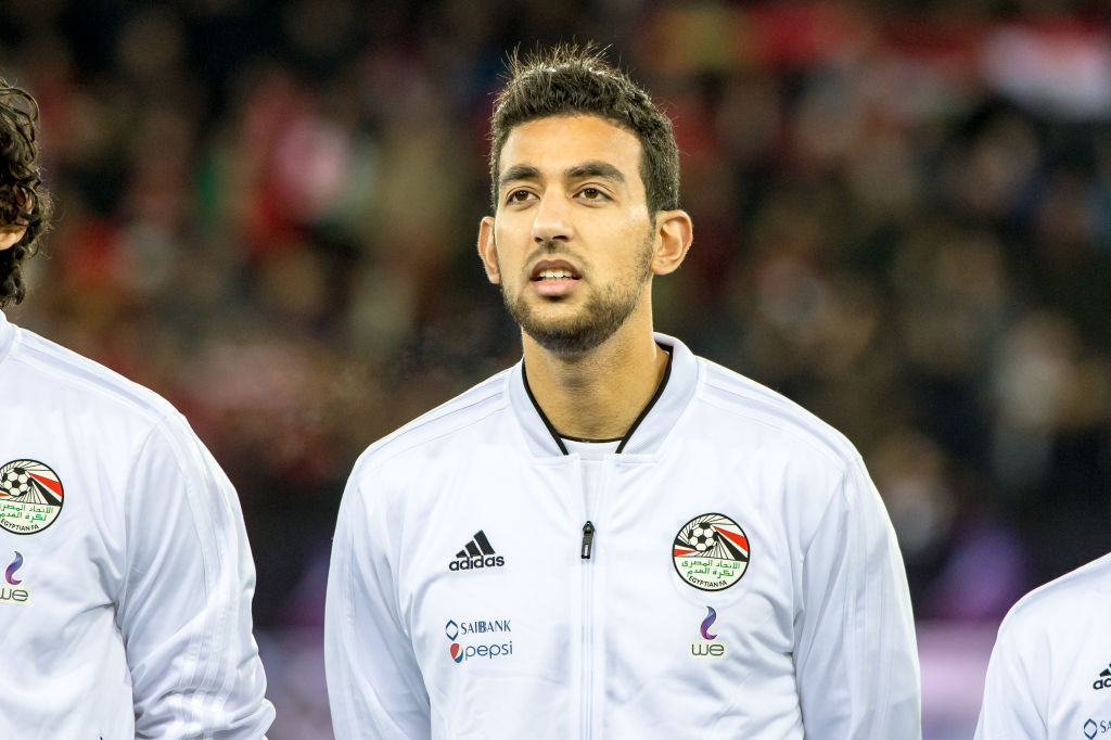 ZURICH, SWITZERLAND - MARCH 23: #5 Sam Morsy of Egypt looks on during the International Friendly between Portugal and Egypt at the Letzigrund Stadium on March 23, 2018 in Zurich, Switzerland. (Photo by Robert Hradil/Getty Images)