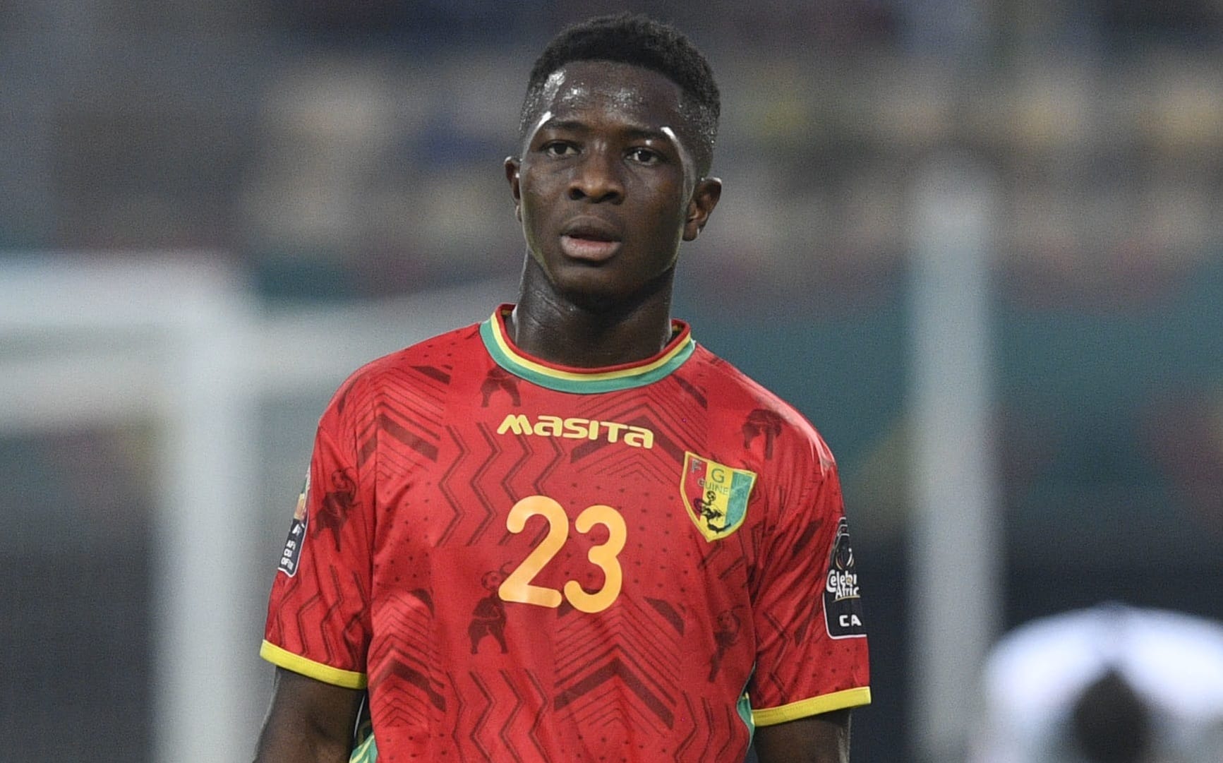 Aguibo Camara of Guinea during the 2021 Africa Cup of Nations Finals Last 16 match between Guinea and Gambia on the 24 January 2022 at Kouekong Omnisports Stadium, Bafoussam, Cameroon / Pic Sydney Mahlangu/Sports Inc - Photo by Icon sport