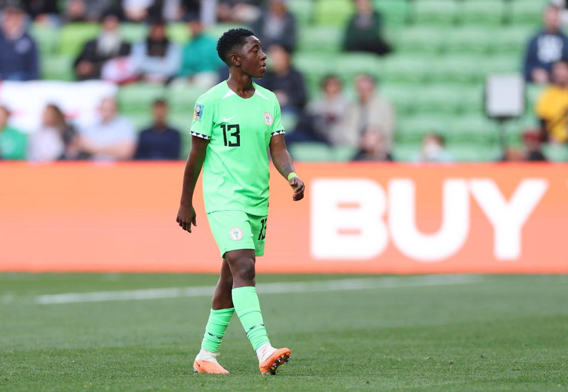 MELBOURNE, AUSTRALIA - JULY 21: Deborah Abiodun of Nigeria walks off the pitch after shown a red card during the FIFA Women's World Cup Australia & New Zealand 2023 Group B match between Nigeria and Canada at Melbourne Rectangular Stadium on July 21, 2023 in Melbourne / Naarm, Australia. (Photo by Elsa - FIFA/FIFA via Getty Images)