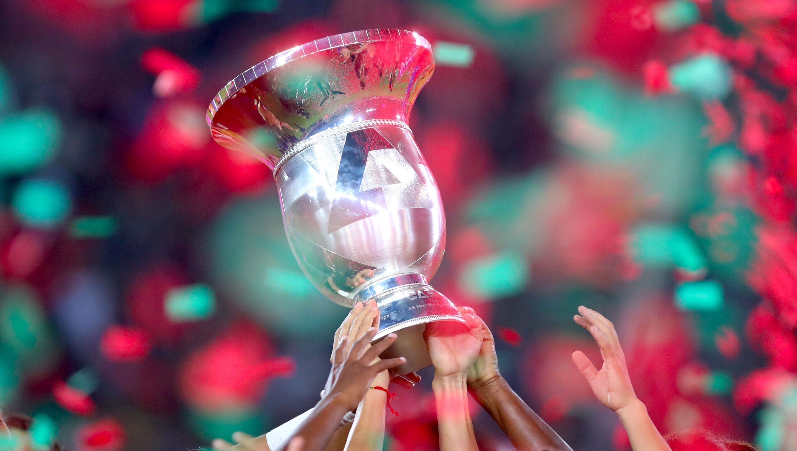 Asfar players celebrate the trophy during 2022 CAF Women's Champions League final match between ASFAR and Mamelodi Sundowns held at Moulay Abdallah Stadium in Rabat, Morocco on 13 November 2022 ©Weam Mostafa/BackpagePix