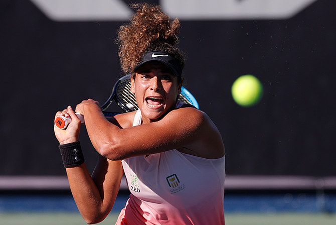 Mayar SHERIF (EGY) plays Grace MIN (USA) in their round 2 match at the Australian Open 2021 Women’s Qualifying, at Dubai Tennis Stadium in Dubai, United Arab Emirates, Tuesday, January 12, 2021. Tennis Australia Photo by Jorge Ferrari