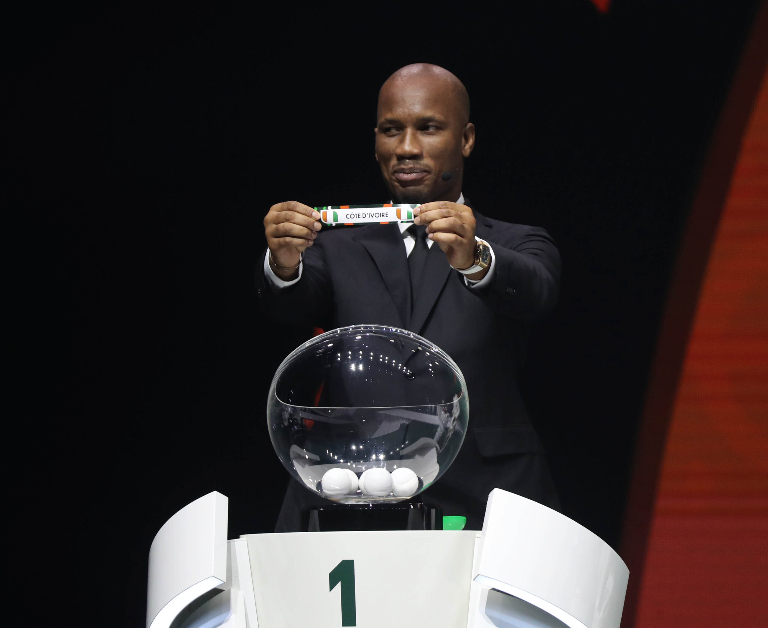 Draw assistant Didier Drogba during the 2023 Africa Cup of Nations Draw held at the Parc Des Expositions in Abidjan, Ivory Coast on 12 October 2023 ©Gavin Barker/BackpagePix