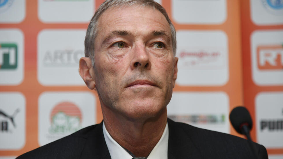 Ivory Coast's new French coach Michel Dussuyer holds a press conference in Abidjan on July 27, 2015. Dussuyer has signed a two-year deal with the option to extend the contract. AFP PHOTO / SIA KAMBOU