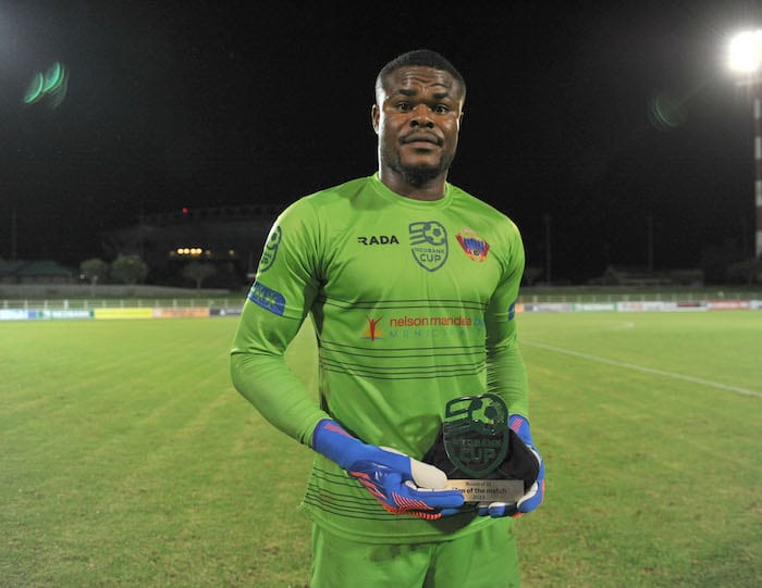 Man of the match Stanley Nwabali of Chippa United during the 2023 Nedbank Cup match between Polokwane City and Chippa United held at the Old Peter Mokaba Stadium in Polokwane on 14 February 2023 ©BackpagePix