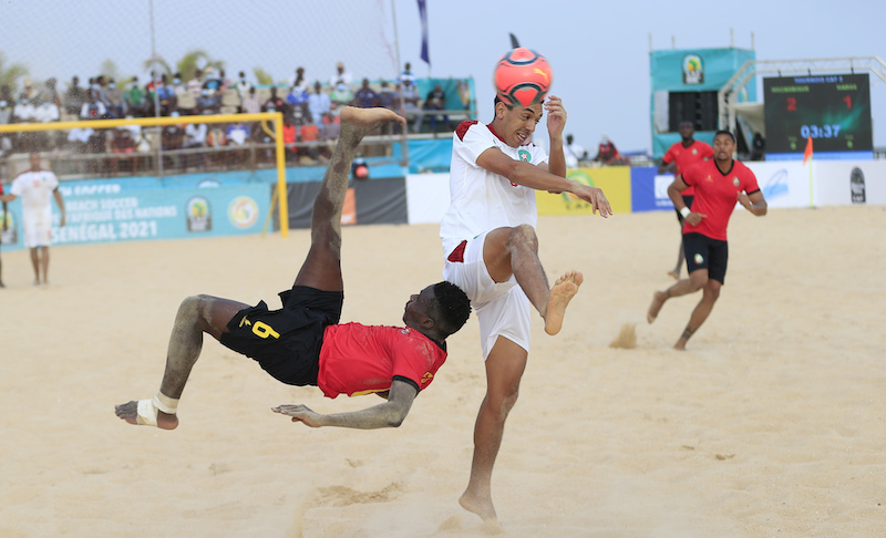 Nelson Manuel of Mozambique during the 2021 Beach Soccer African Cup of Nations game between Mozambique and Morocco in Thies, Saly in Senegal on 25 May 2021 © Alain Suffo/BackpagePix