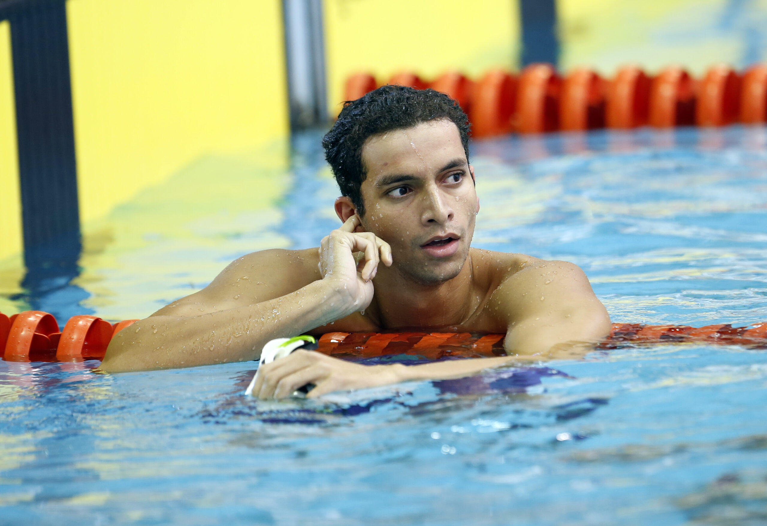 DURBAN, SOUTH AFRICA - APRIL 11: Marwan Elkamash  in the Men 200m LC freestyle heat during day 2 of the SA National Aquatic Championships 2016 at Kings Park Aquatic Centre on April 11, 2016 in Durban, South Africa. (Photo by Steve Haag/Gallo Images)