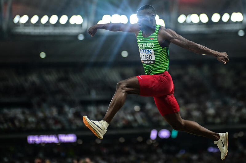 Burkina Faso's Hugues Fabrice Zango competes in the men's triple jump final during the World Athletics Championships at the National Athletics Centre in Budapest on August 21, 2023. (Photo by Ben Stansall / AFP)