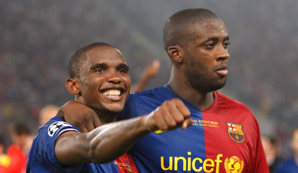 Samuel Eto'o et Yaya Touré lors d'un match avec le FC Barcelone