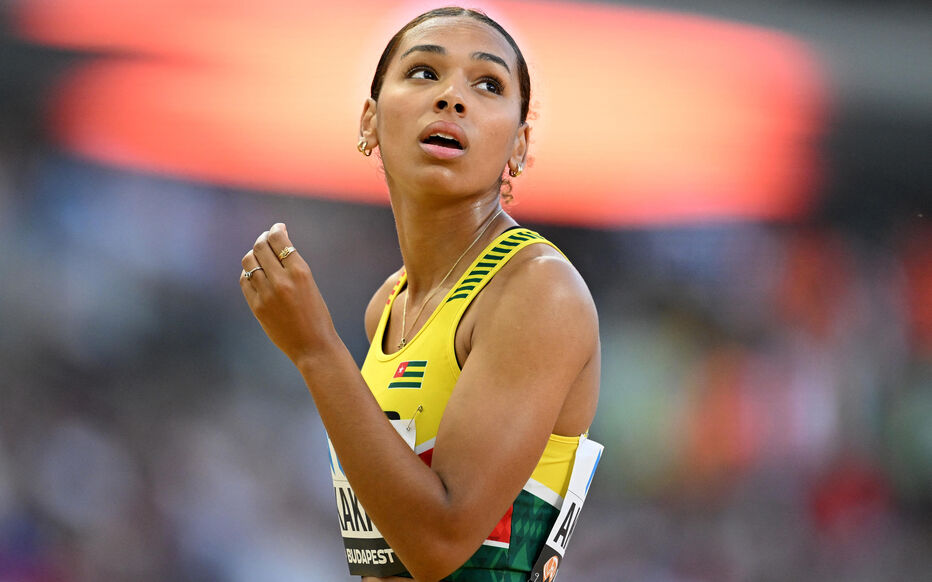 BUDAPEST, HUNGARY - AUGUST 22: Naomi Akakpo of Team Togo reacts after the Women's 100m Hurdles Heats during day four of the World Athletics Championships Budapest 2023 at National Athletics Centre on August 22, 2023 in Budapest, Hungary. (Photo by Hannah Peters/Getty Images) (Photo by HANNAH PETERS / GETTY IMAGES EUROPE / Getty Images via AFP)