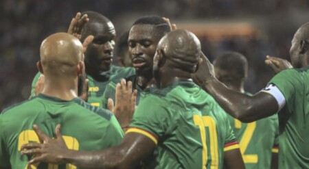 Les Lions Indomptables célébration joueurs camerounais